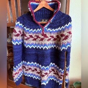 Vintage Woolies Handmade Equador Wool Sweater Aztec Print Size XL